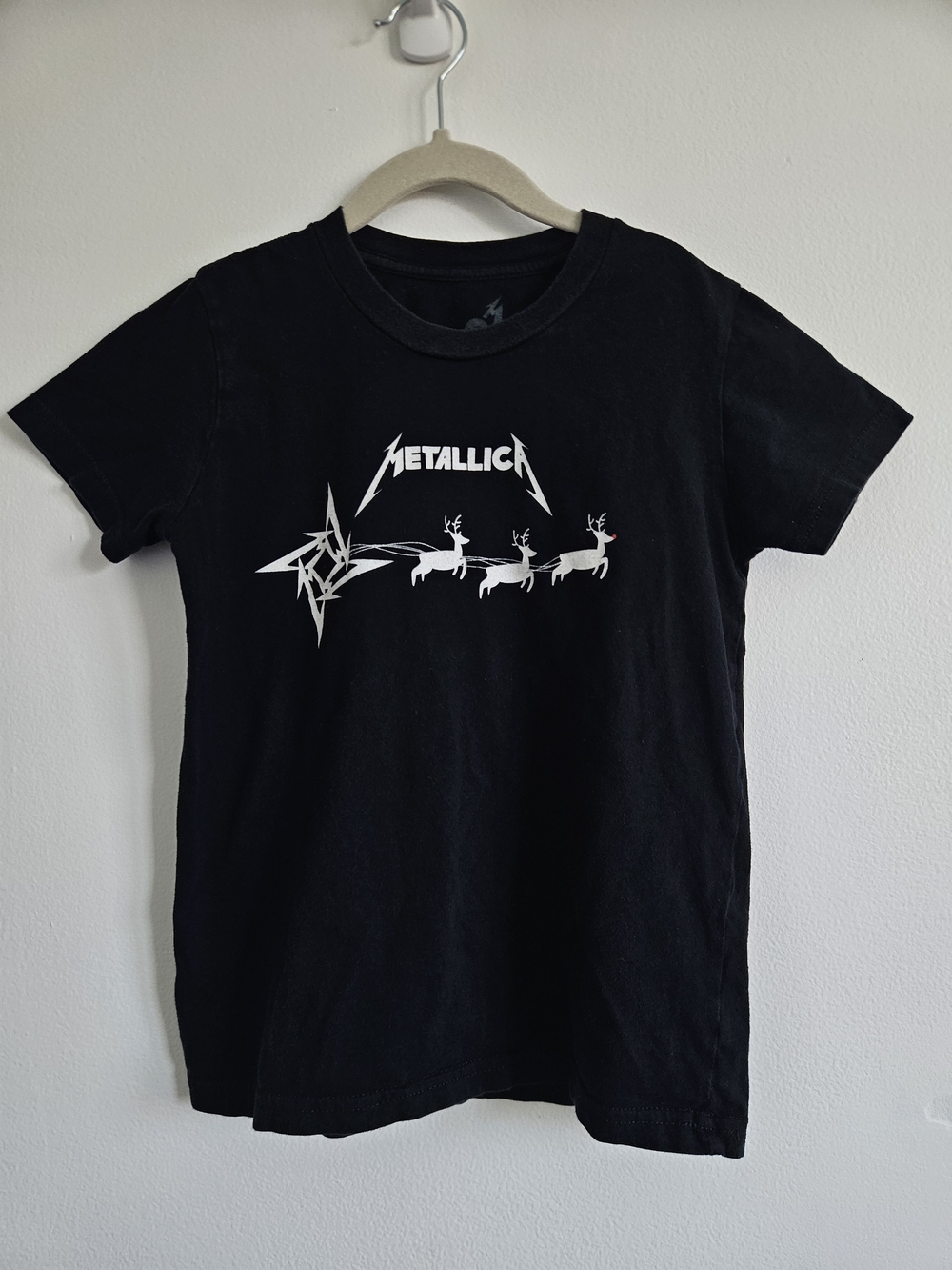 Metallica Youth Small Reindeer T Shirt Tee Black White Christmas